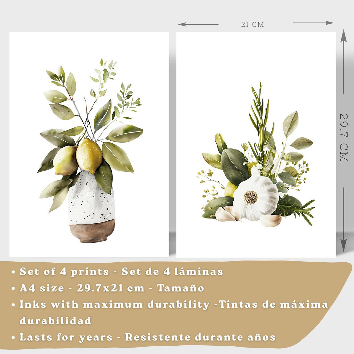PLAKAT Sada 4 Středomoří A4 Černý rám - černá, papír (29.7/1/21cm) - Nacnic