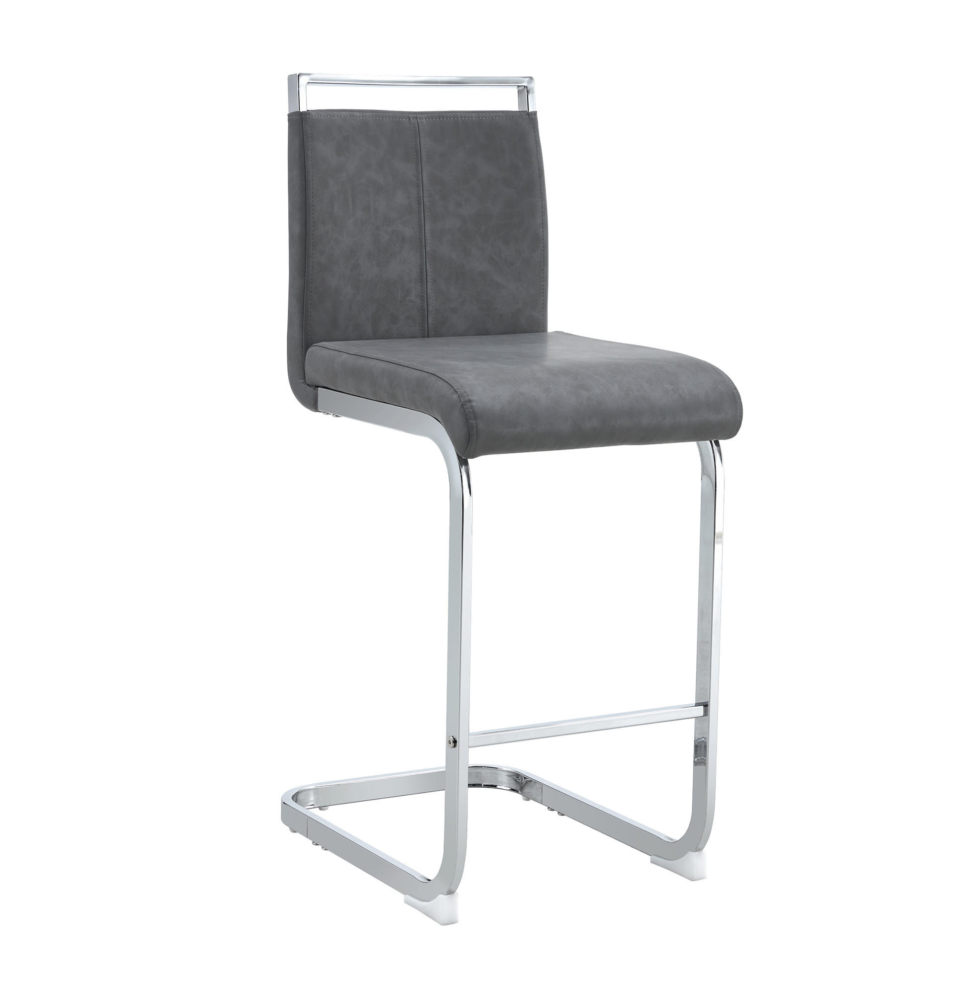 BARHOCKER 2er-Set 96,5 cm PU-Leder Dark Gray Silver - Grau, Metall (46.5/96.5/38.9cm) - Meubliv