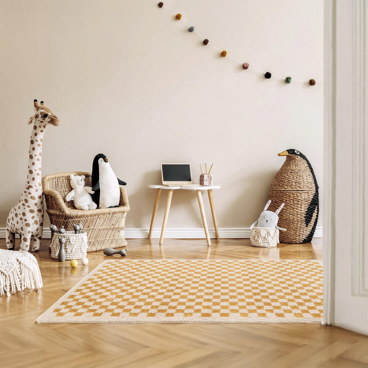 TEPPICH kariert langflorig weich voluminös gelb - Gelb, Textil (120/170cm) - AFK Living