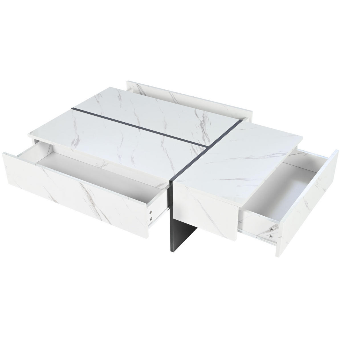 COUCHTISCH 105/60/35 cm Weiß aus Spanplatte mit 3 Schubladen und LED-Beleuchtung - Weiß, Holzwerkstoff (105/60/35cm) - OKMYHOME