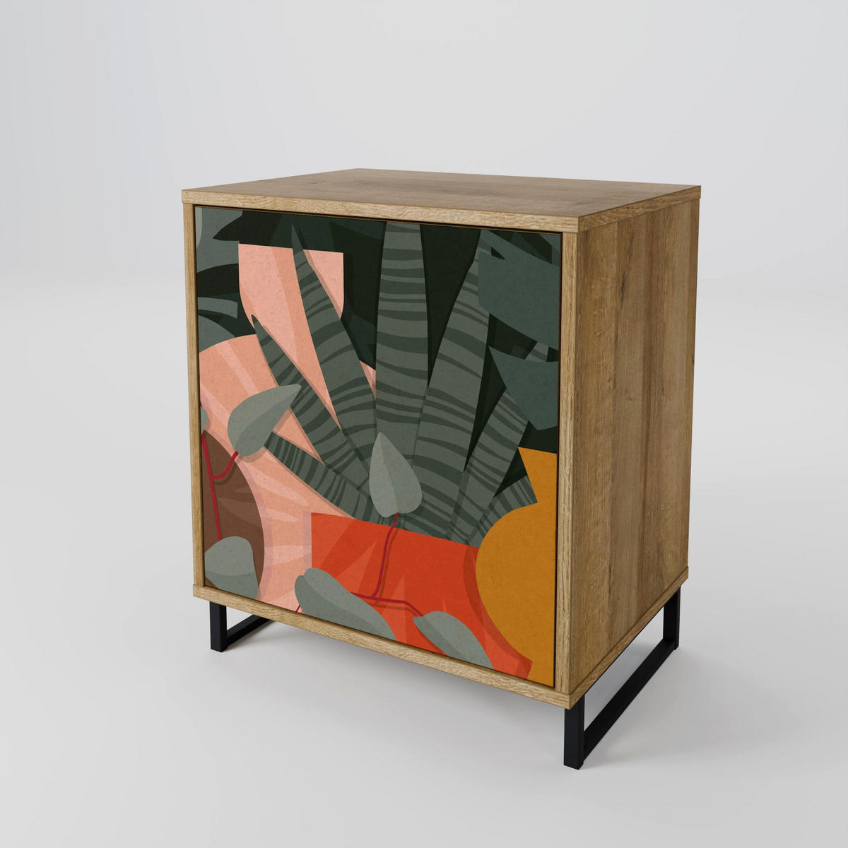SIDEBOARD TROPICAL COMPOSITION, Eichefarben, 57,5x42x75,5 cm, Goldfarbene Metallfüße - Eichefarben/Goldfarben, Holzwerkstoff/Metall (57.5/75.5/42cm) - SpaceRebels