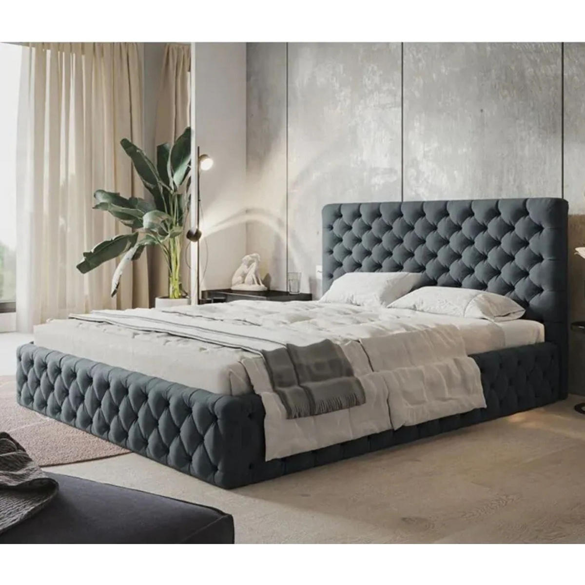 POLSTERBETT SIM 8 mit Kopfteil, 120 x 200 cm mit Bettkasten und Lattenrost aus Holz, Velourstoff, Farbe: Dunkelgrau - Dunkelgrau, Holz/Kunststoff (120/200cm) - Sepro Meble