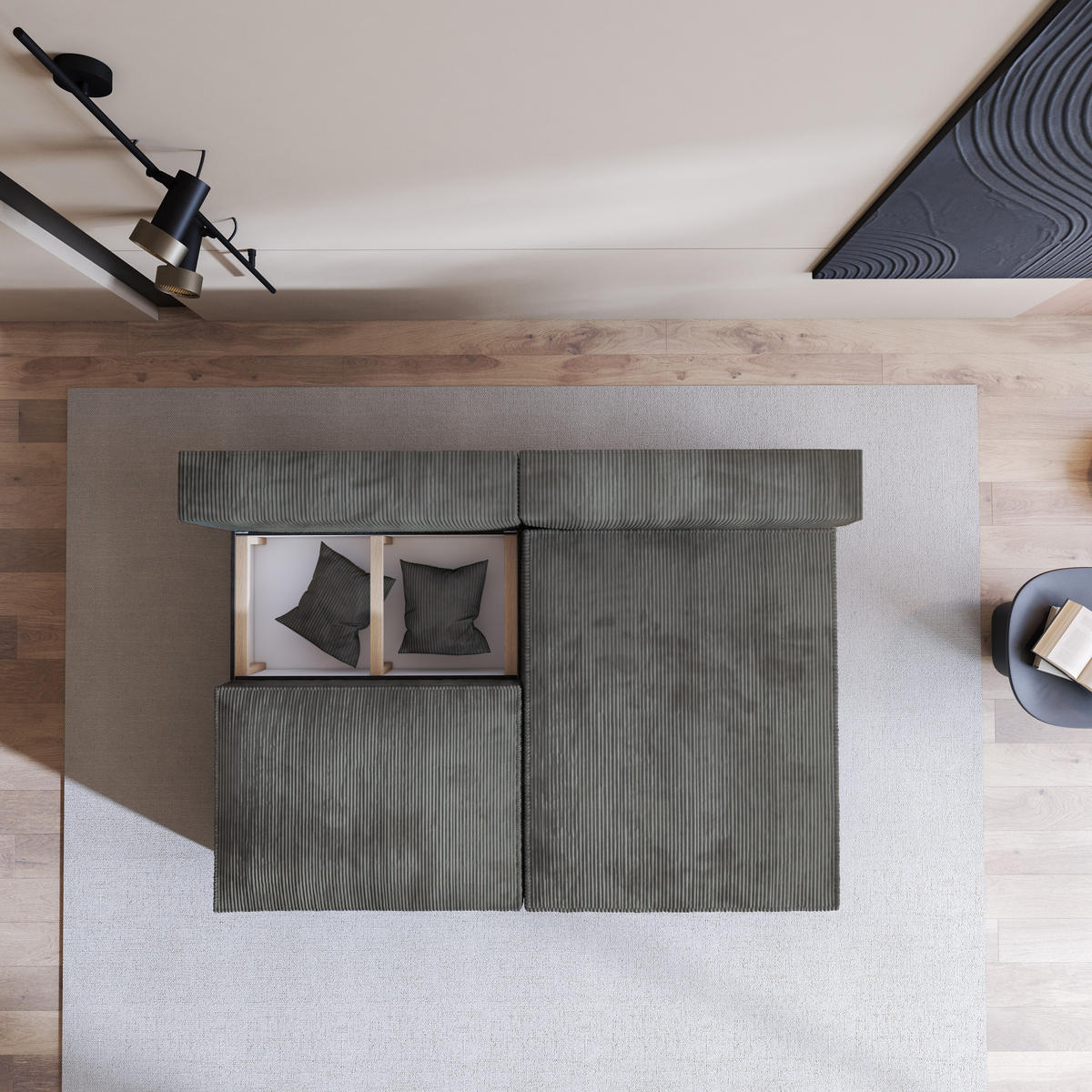 ECKSOFA FIORO P Grau Kordstoff mit Schlaffunktion - Grau, Holz (204/148cm) - MASSENO