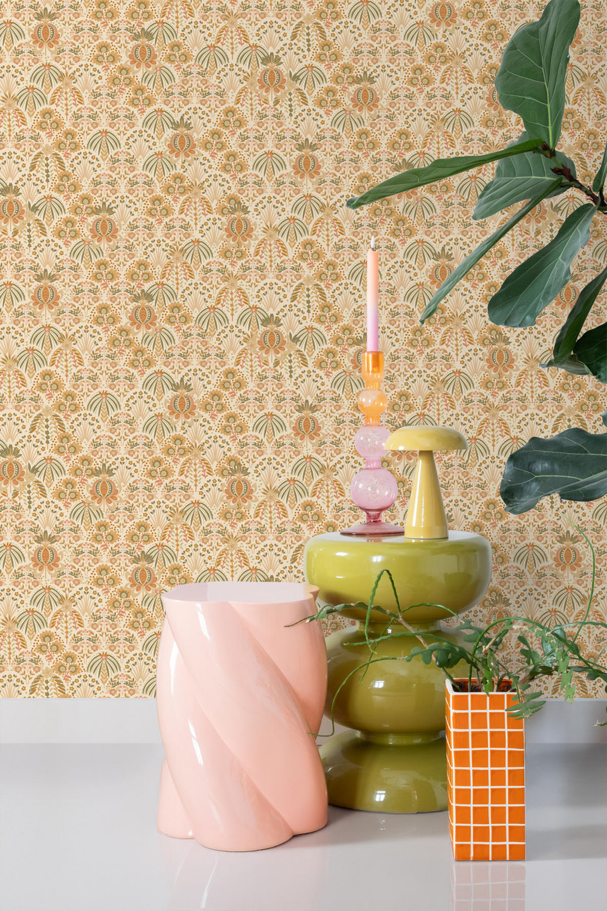TAPETE Blumenmuster im Jugendstil 50 x 900 cm - Orange, Papier (50/900cm) - ESTAhome