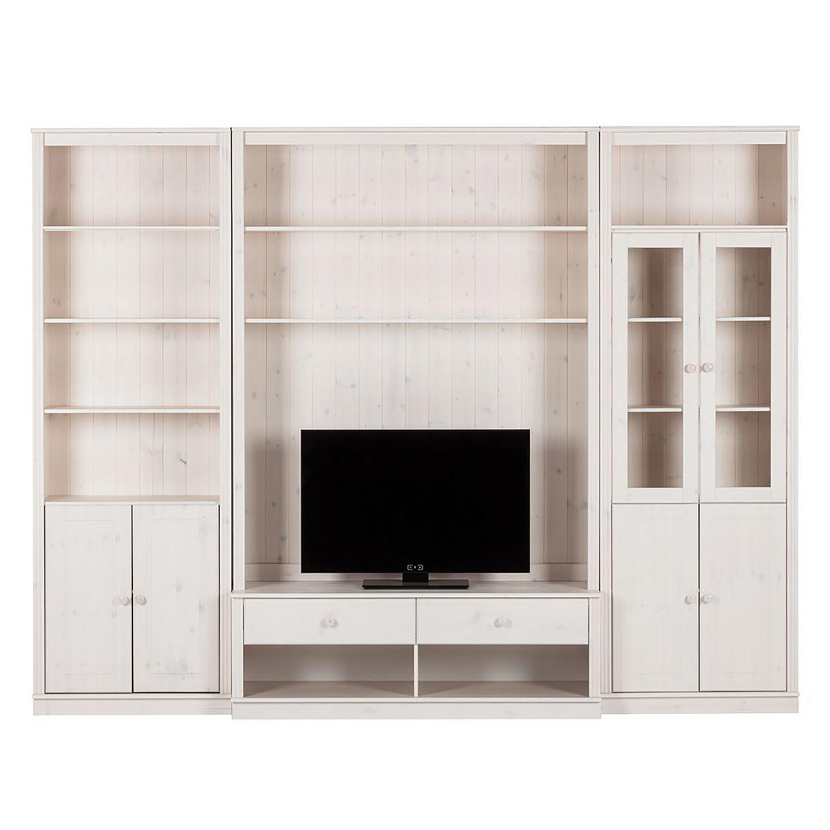 WOHNWAND - Kiefer massiv, Typ C - Weiß/Kieferfarben, Holz (288/223/45cm) - home24