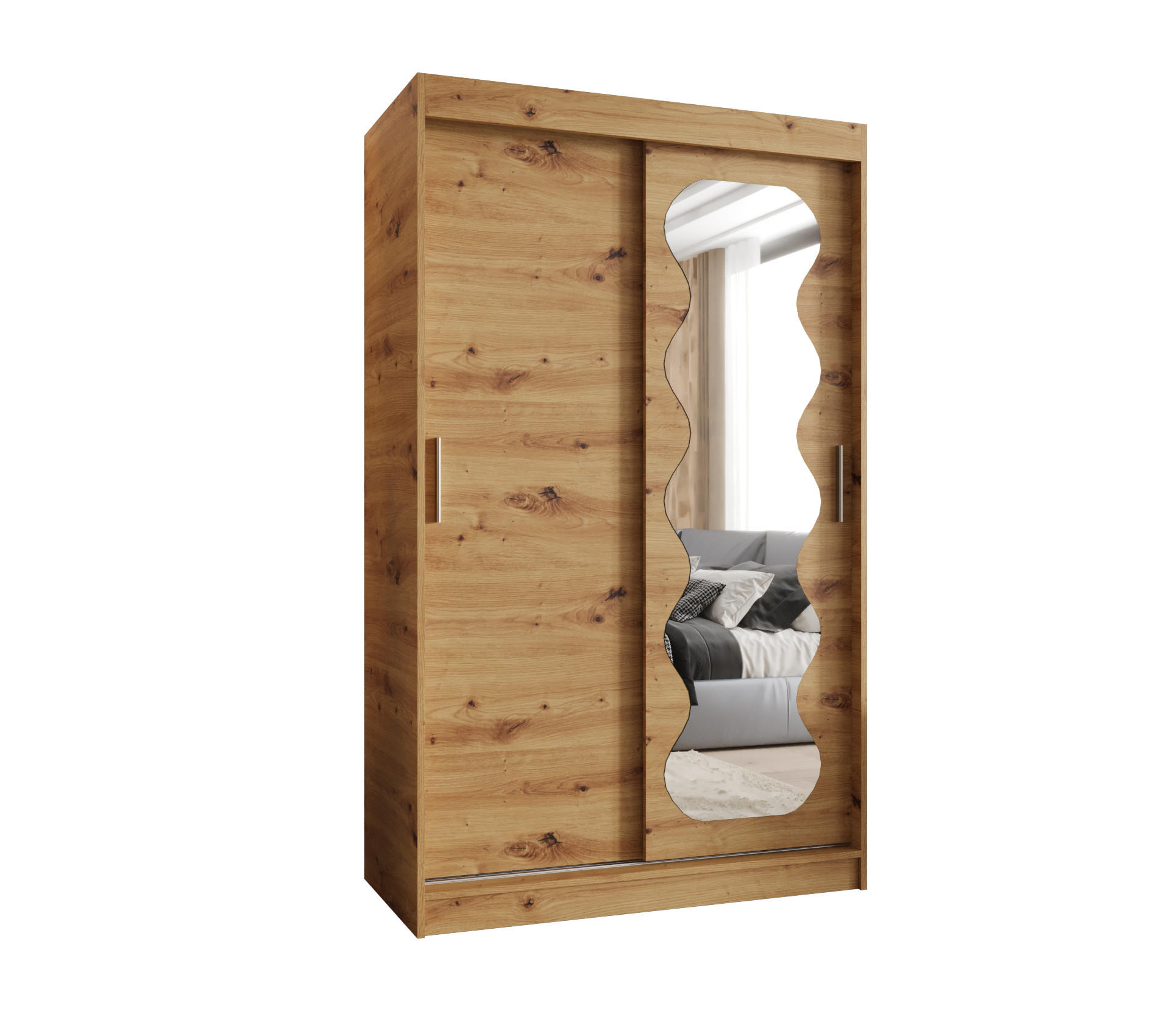 SCHWEBETÜRENSCHRANK 200/120/62 2-türig - Silberfarben/Eiche Artisan, Holz (120/200/62cm) - MÖBEL KRYSPOL