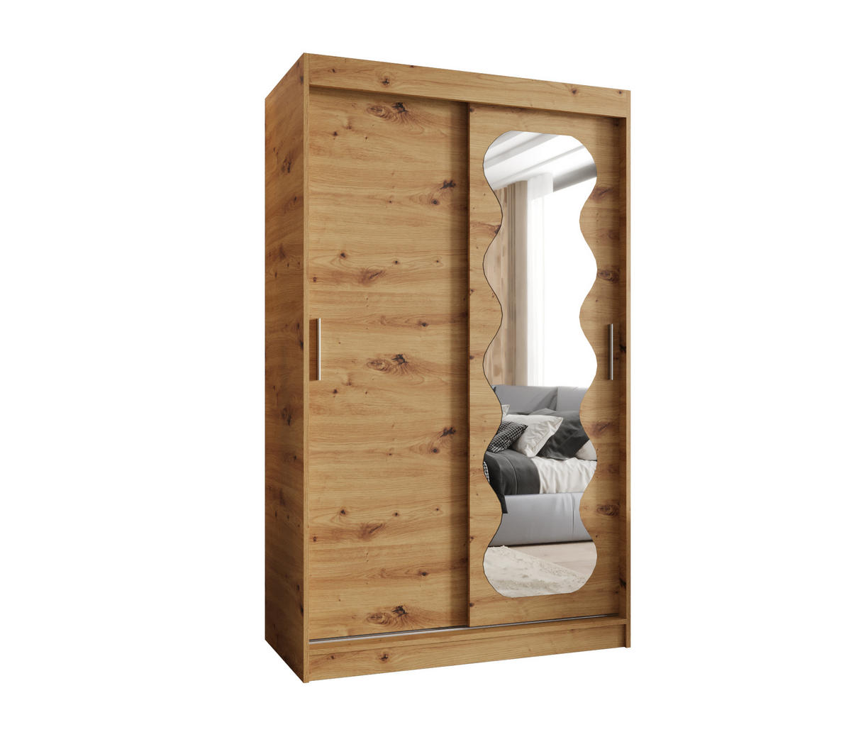 SCHWEBETÜRENSCHRANK 200/120/62 2-türig - Silberfarben/Eiche Artisan, Holz (120/200/62cm) - MÖBEL KRYSPOL