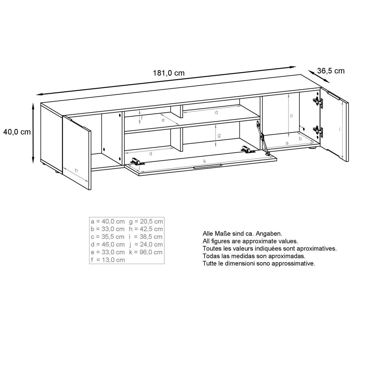 LOWBOARD Mogan Fronten in Beton Oxid Optik - Hellgrau, Holzwerkstoff (181/39/35cm) - Vladon