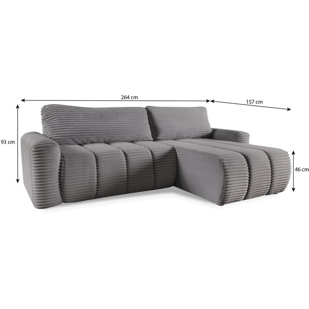ECKSCHLAFSOFA Cavo mit Bettkasten, universelle Ottomane, Grau - Schwarz/Grau, Textil (264/157cm) - Beautysofa