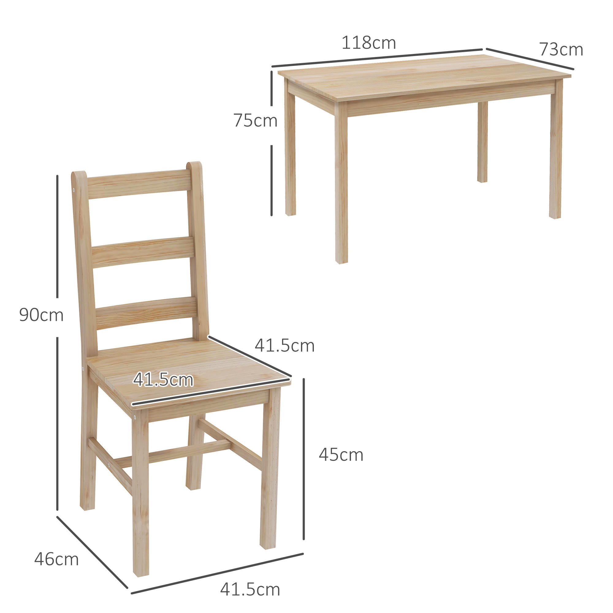 Thumbnail - Homcom Essgruppe,, Natur, Holz, 73x75x118 cm, Esszimmer, Bänke, Tisch- & Eckbankgruppen