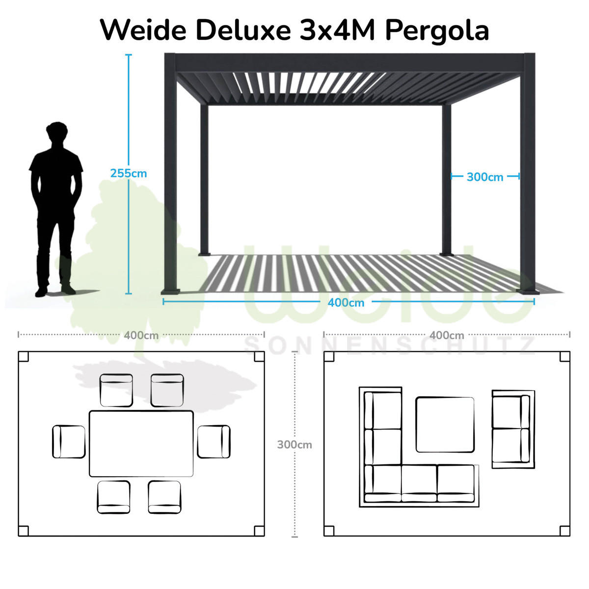 PERGOLA Deluxe Plus Pavillon Terrassenüberdachung Aluminium 3 x 4 m anthrazit - Anthrazit, Metall (300/255/400cm) - WEIDE