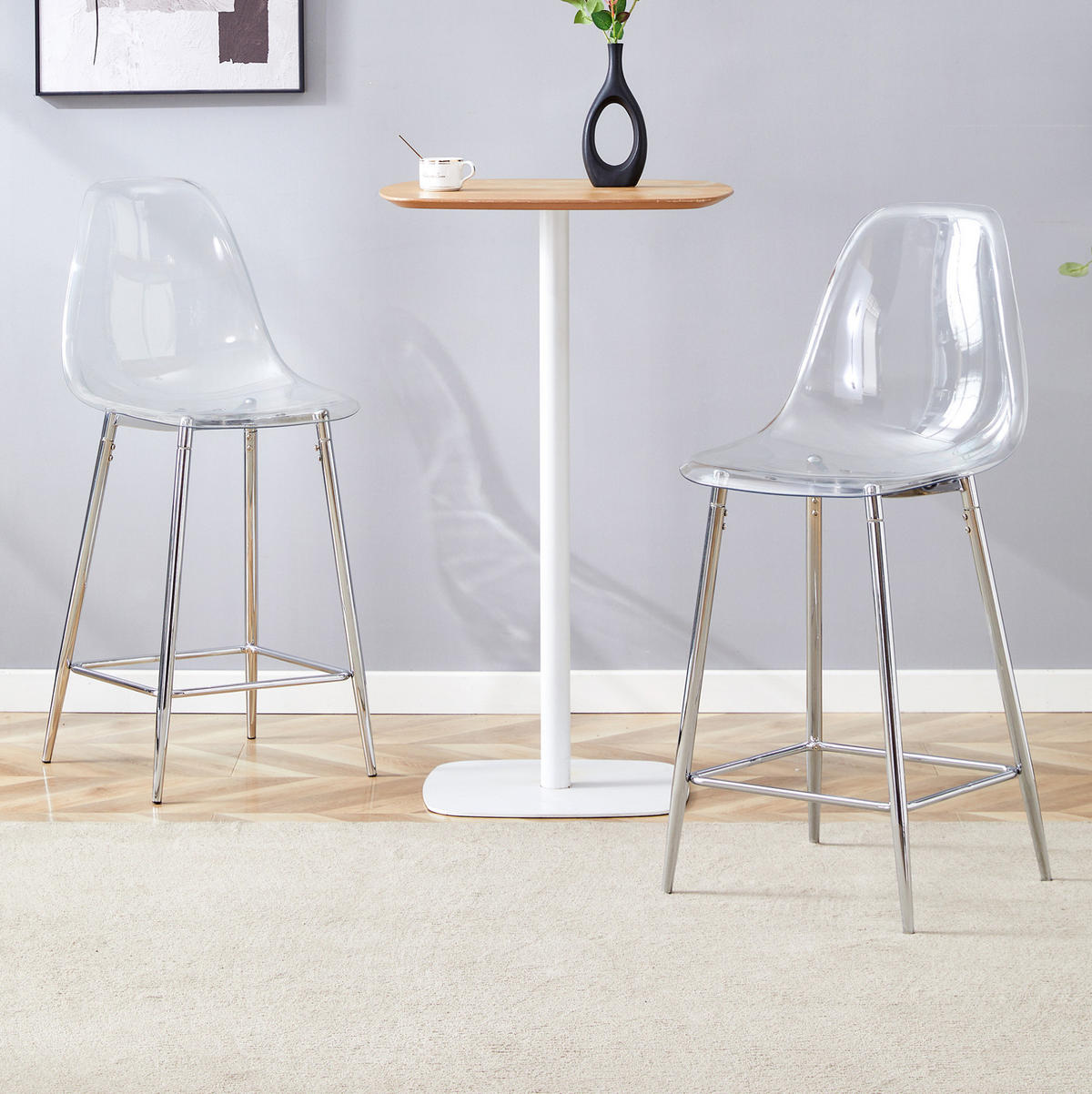 BARHOCKER mit transparenter Sitzschale und Metallgestell, Silberfarben - Silberfarben, Kunststoff (45/102/51cm) - MIVRAY