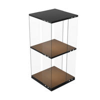 DREHVITRINE 360° mit RGB LED, 2 Ebenen, Glasvitrine schwarz für Deko - Schwarz, Glas (38/82/38cm) - SHOPENTRA