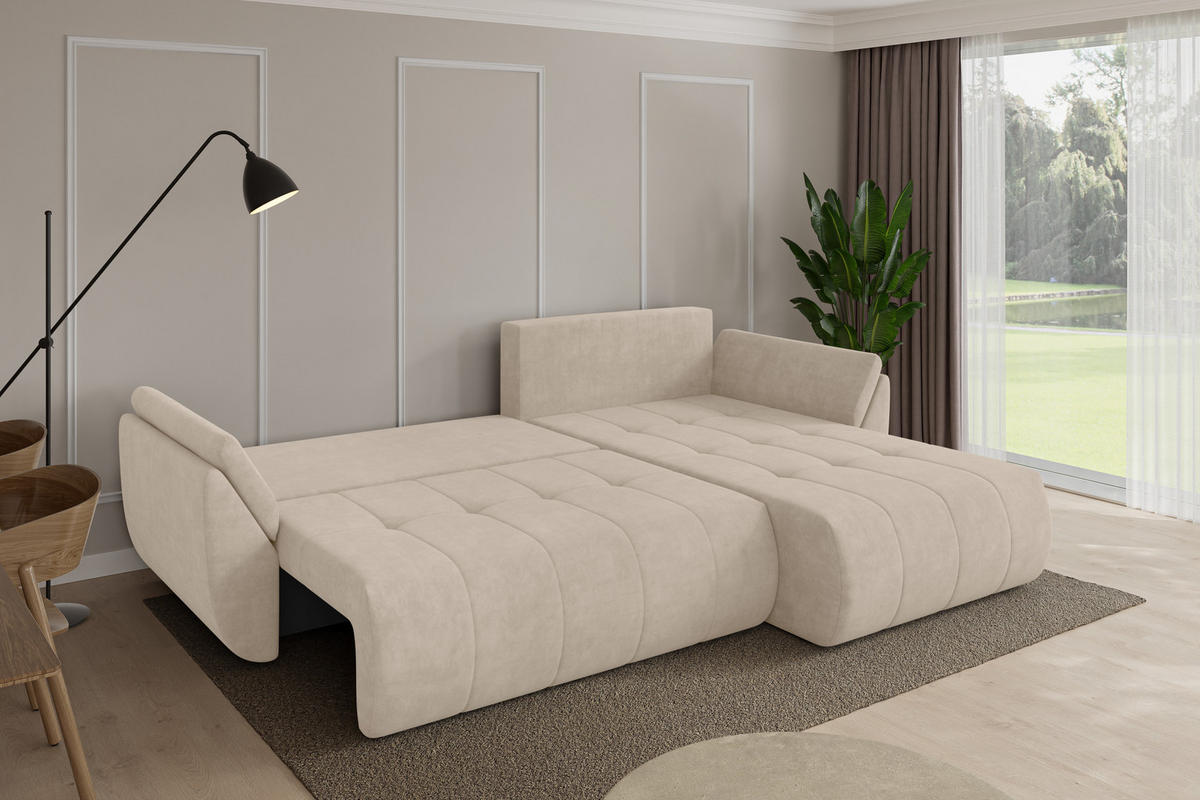 ROHOVÁ SEDAČKA s funkcí spaní, otoman vpravo TOKO-L 277x194x86 béžová velur - černá/Sahara, kompozitní dřevo/textil (277/194cm) - ALTDECOR