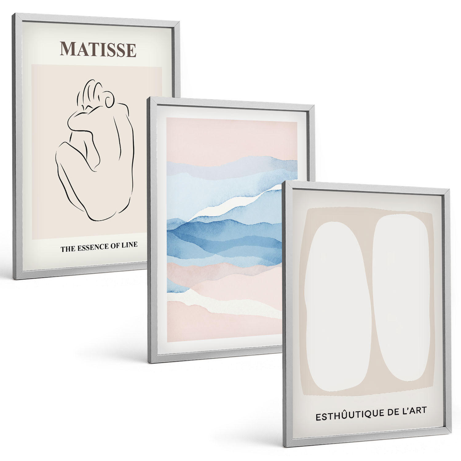 BILDER SET 3er Set - 40x60 cm Silberner Rahmen - Matisses abstrakte Formen - Silberfarben, Kunststoff (40/60cm) - TULUP
