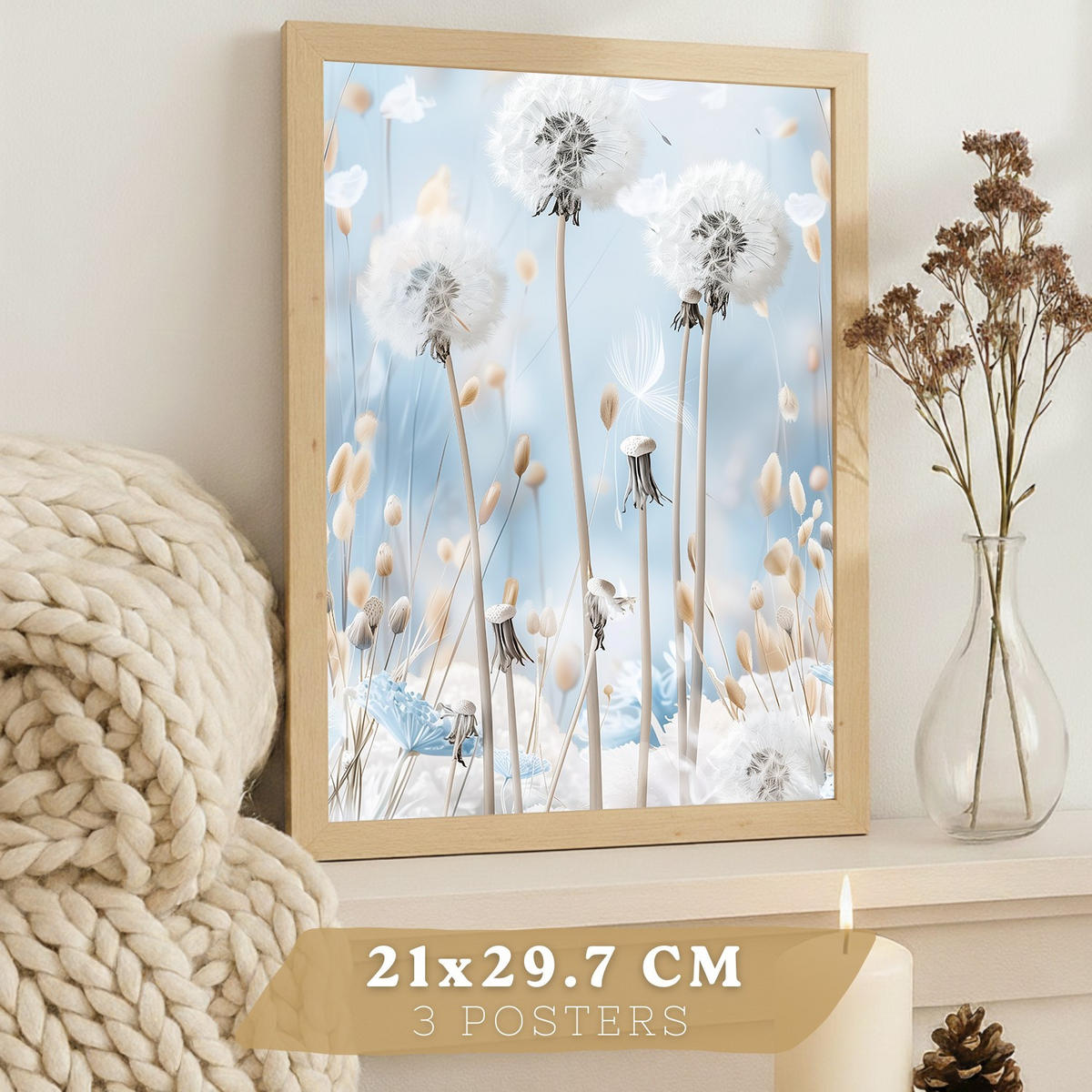 PLAKAT Sada 3 Sladká modř A3 bez rámu - čirá, papír (29.7/1/42cm) - Nacnic