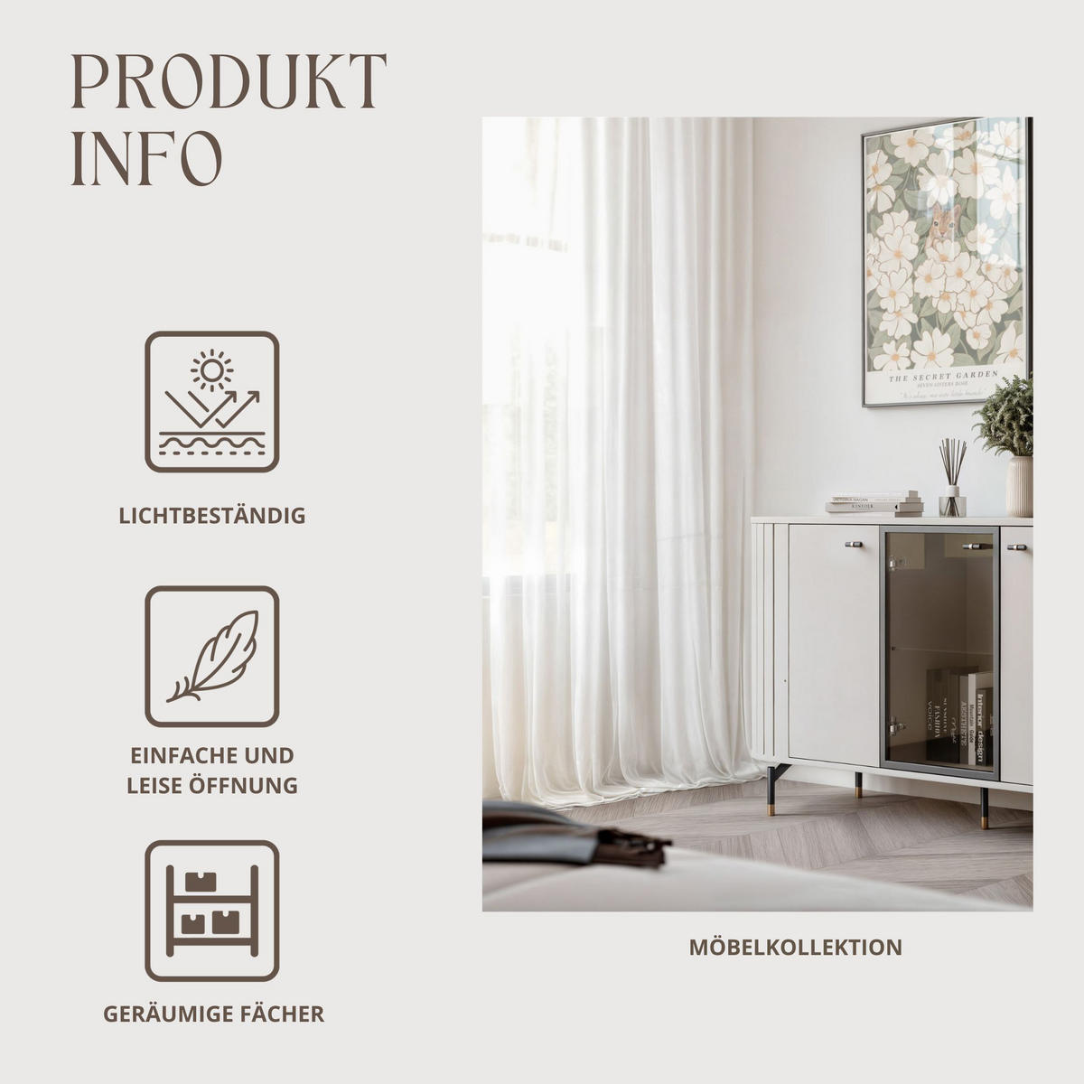 KOMMODE geriffelt, dreitürig, Kaschmir - Kaschmir, Holzwerkstoff (190/81/40cm) - Idohome