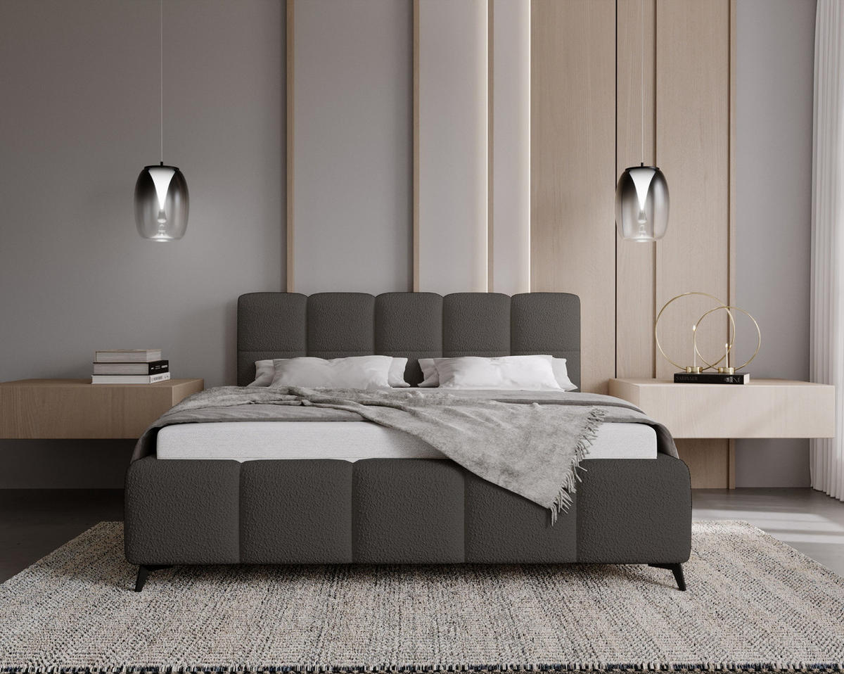 DOPPELBETT 200x200 mit Bettkasten Kastilo, Boucle, Dunkelgrau - Dunkelgrau, Holz/Textil (200/200cm) - Emporius