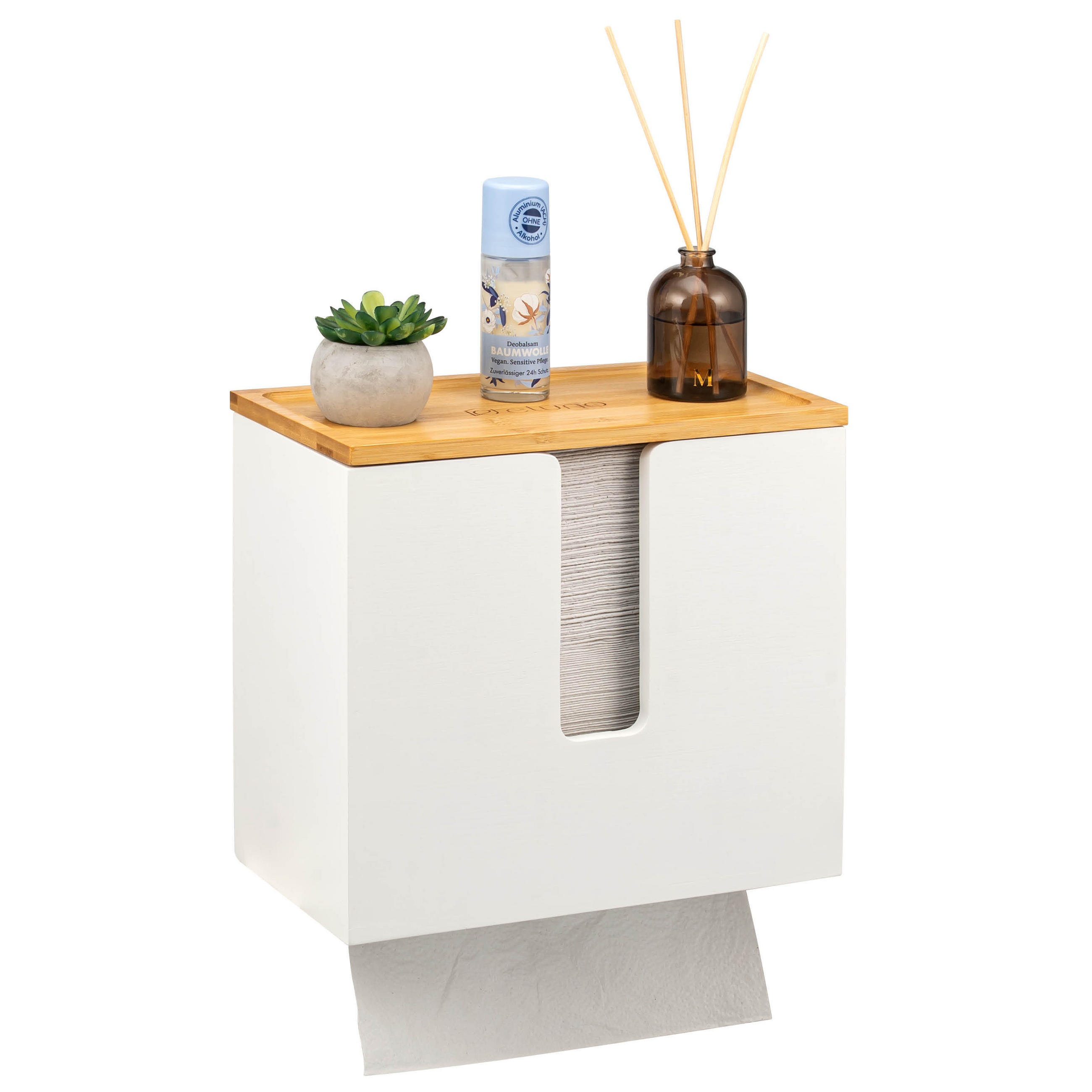 PAPIERHANDTUCHSPENDER mit Bambus-Einsatz - Weiß, Naturmaterialien (29/25/15cm) - eluno