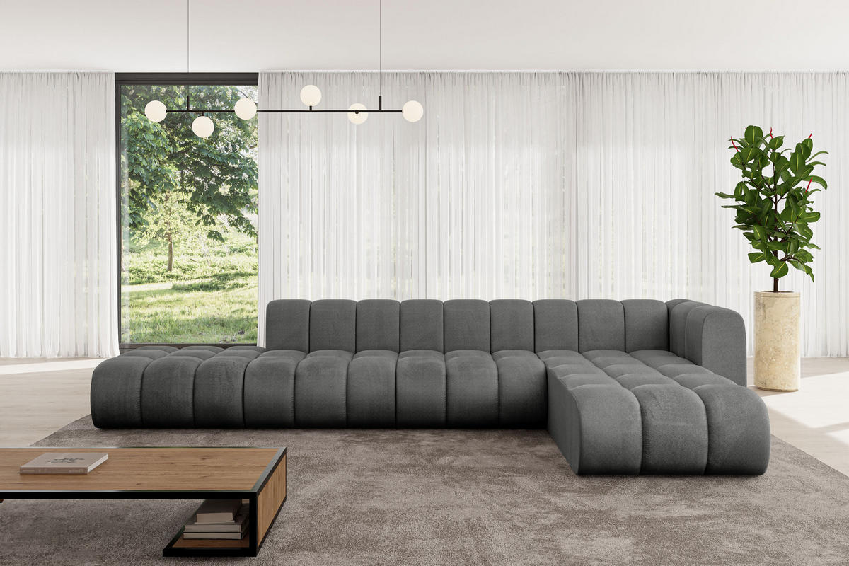 ECKSOFA modulares Sofa Zuvon-L2 - 387x177x70 cm Dunkelgrau - Dunkelgrau, Holzwerkstoff/Textil (387/177cm) - ALTDECOR