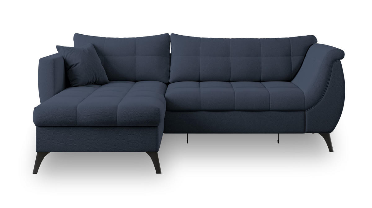 ECKSOFA MOLLIS Blau Geflochtener-Stoff mit Schlaffunktion - Blau, Holz (241/154cm) - MASSENO