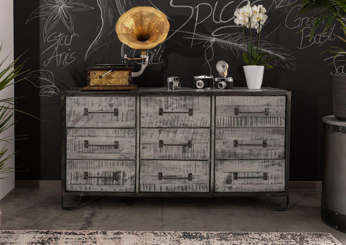 SIDEBOARD Mango 150x45x80 grau lackiert HEAVY INDUSTRY #118 - Grau, Metall (150/80/45cm) - Massivmoebel24