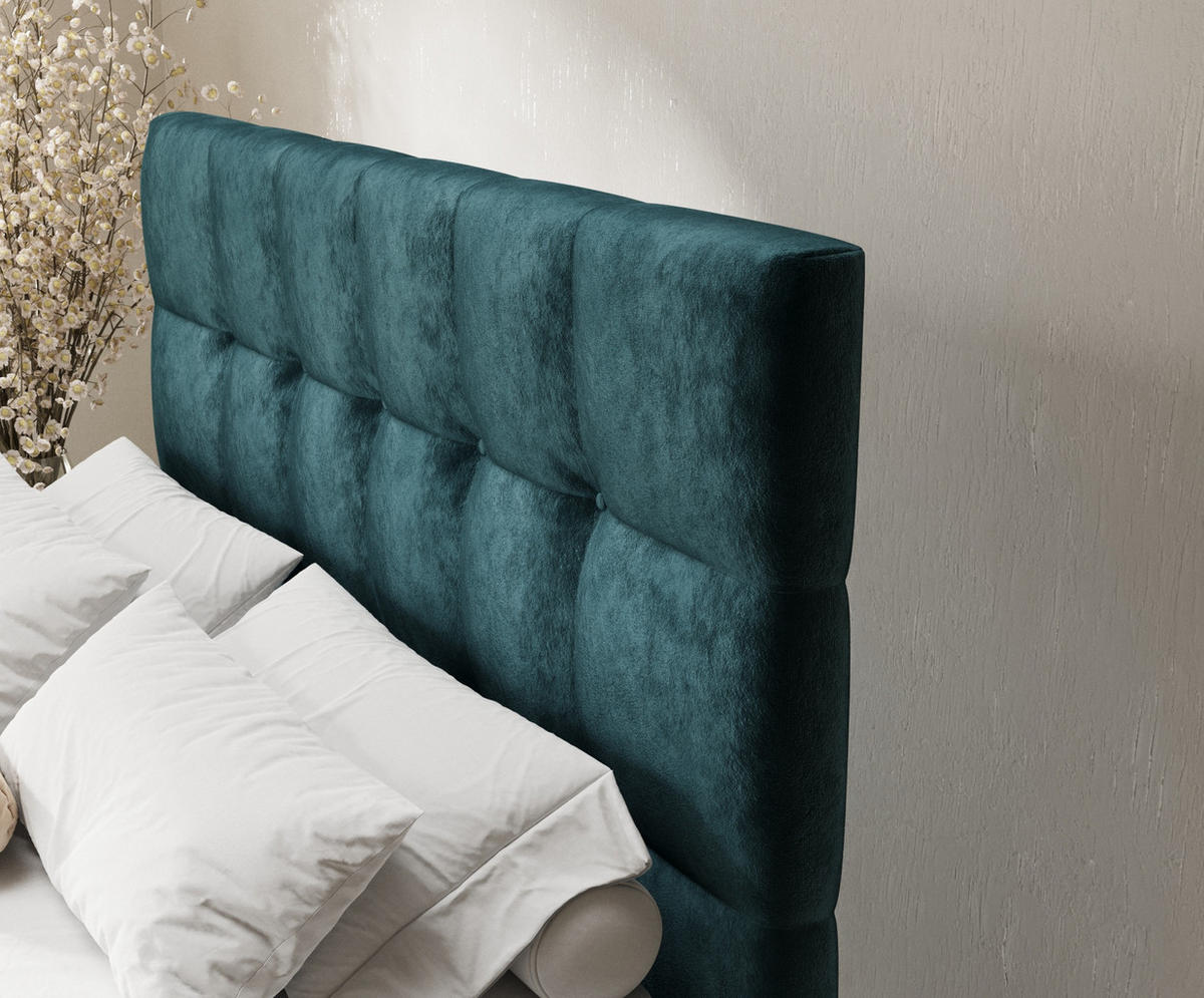 BOXSPRINGBETT Chanton Türkisfarben 180/200 cm mit Latex-Topper - Türkis/Silberfarben, Holz/Holzwerkstoff (180/200cm) - Maison de Reve