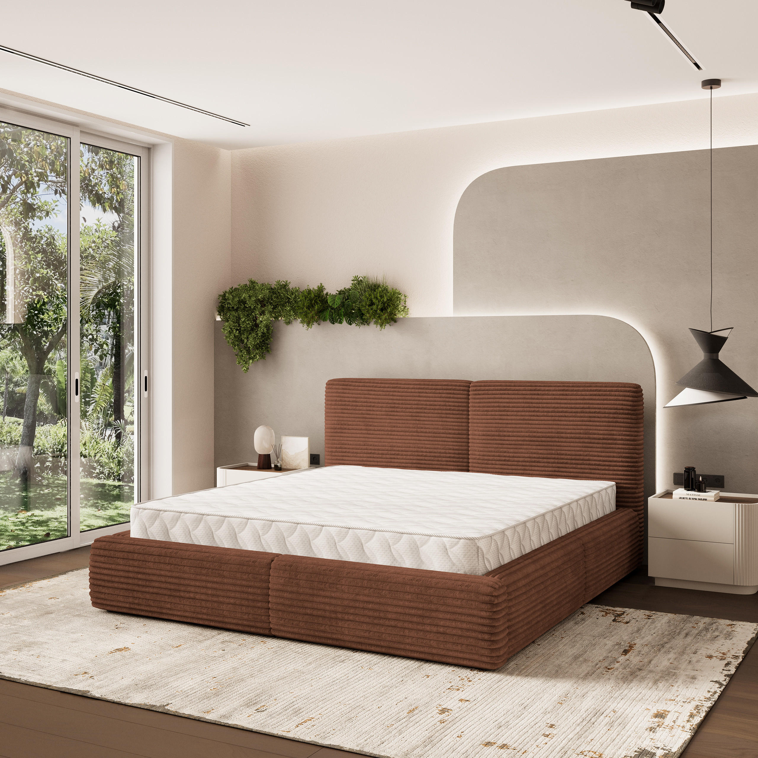 POLSTERBETT FELURO 180x200 cm mit Bettkästen - Braun - Braun, Holz (180/200cm) - MASSENO