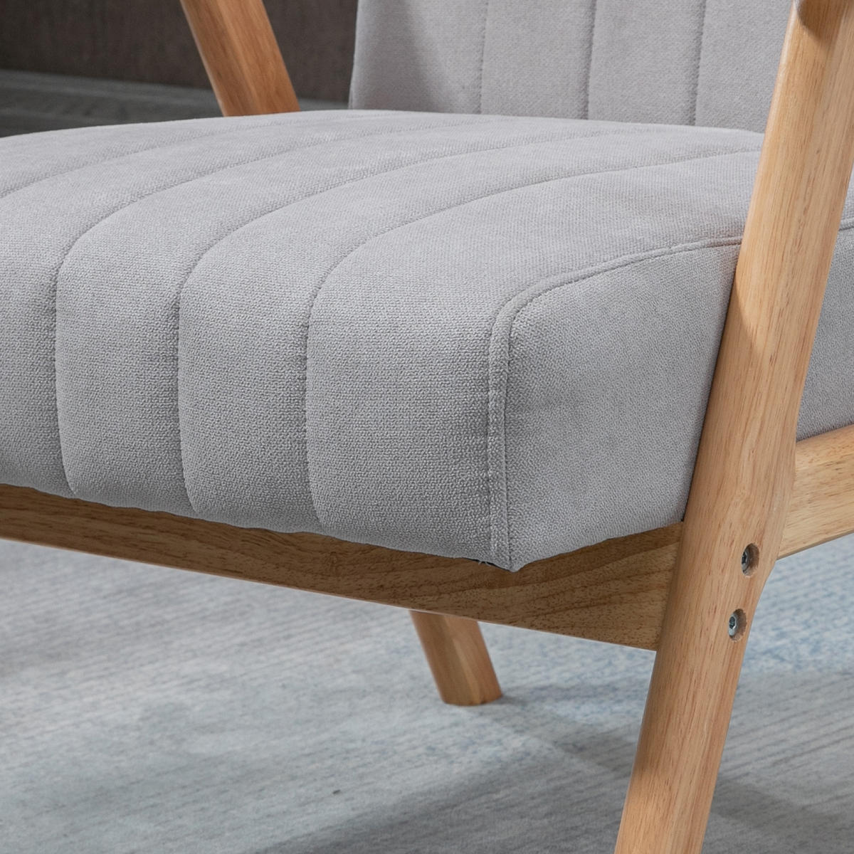 SESSEL DE-06938 Skandi-Design mit Samtoptik und Massivholz Natur/Grau - Hellgrau, Holz (74/82/68cm) - ComfortXL