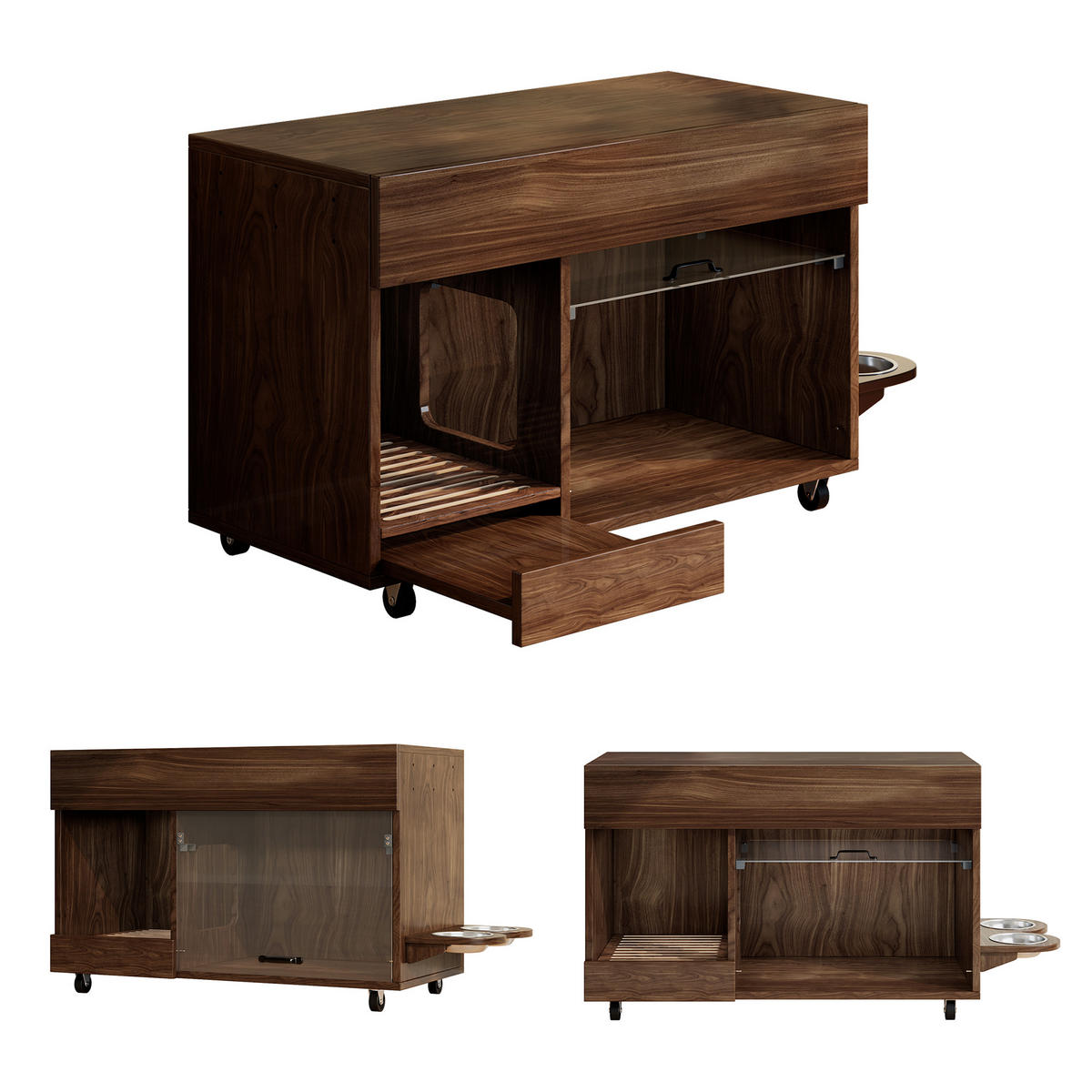 SIDEBOARD Nussbaumfarben aus MDF 100×45,5×67cm als Katzenkloschrank mit Sandablassschale und Futterschalen - Nussbaumfarben, Holzwerkstoff (45.5/67/100cm) - Luhomfu