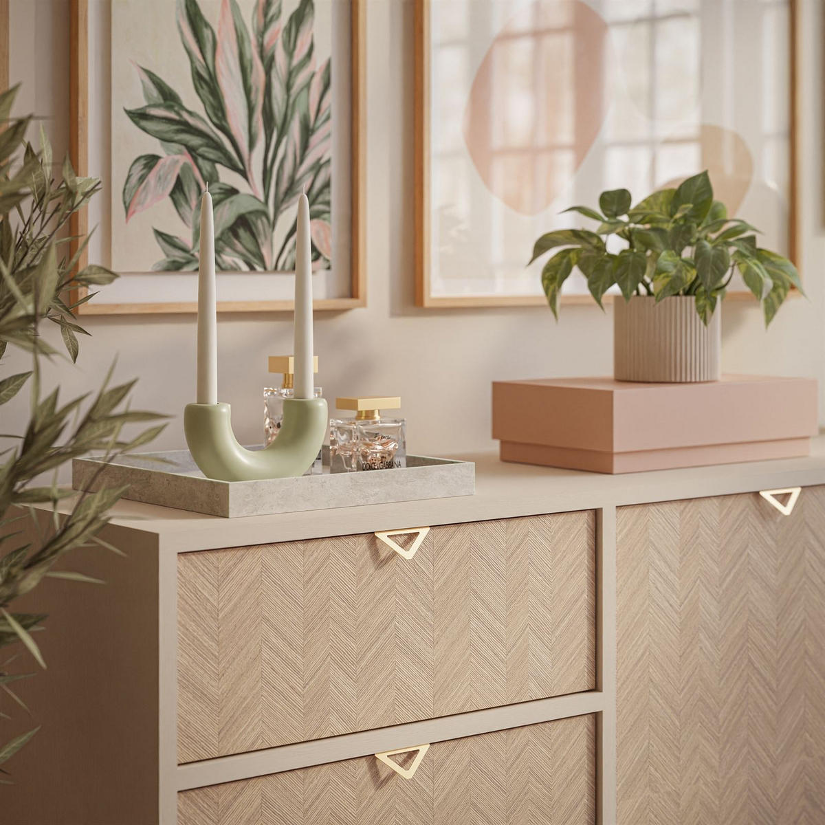 KOMMODE ALOE KSZ158 mit Schubladen Sandbeige - Beige, Holzwerkstoff (158/80/38cm) - Lookway