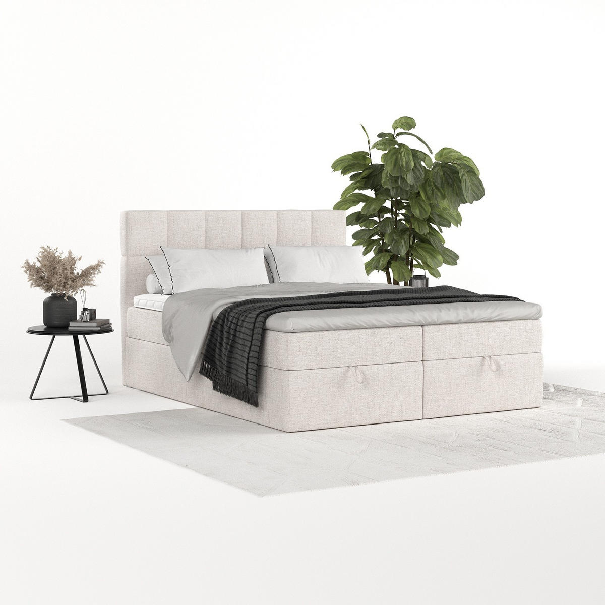 BOXBETT Savio 200/200 cm Hellbeige im Neve Stoff - Sandfarben/Schwarz, Holz/Holzwerkstoff (200/200cm) - AltaBeds