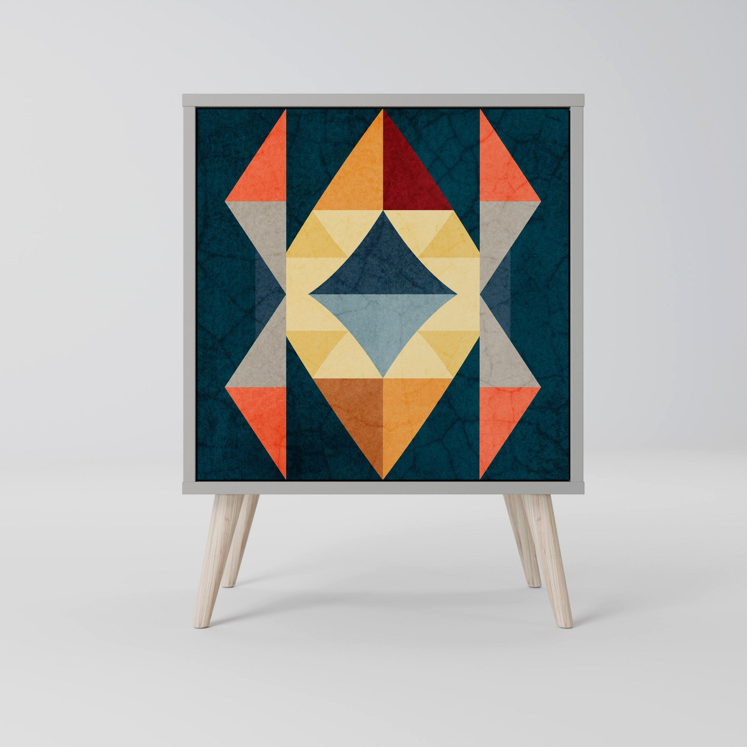 SIDEBOARD CRACKED ILLUSION, Grau, 57,5x42x77,5 cm, Schräge Buchenholzfüße - Buchefarben/Multicolor, Holzwerkstoff/Buchenholz (57.5/77.5/42cm) - SpaceRebels