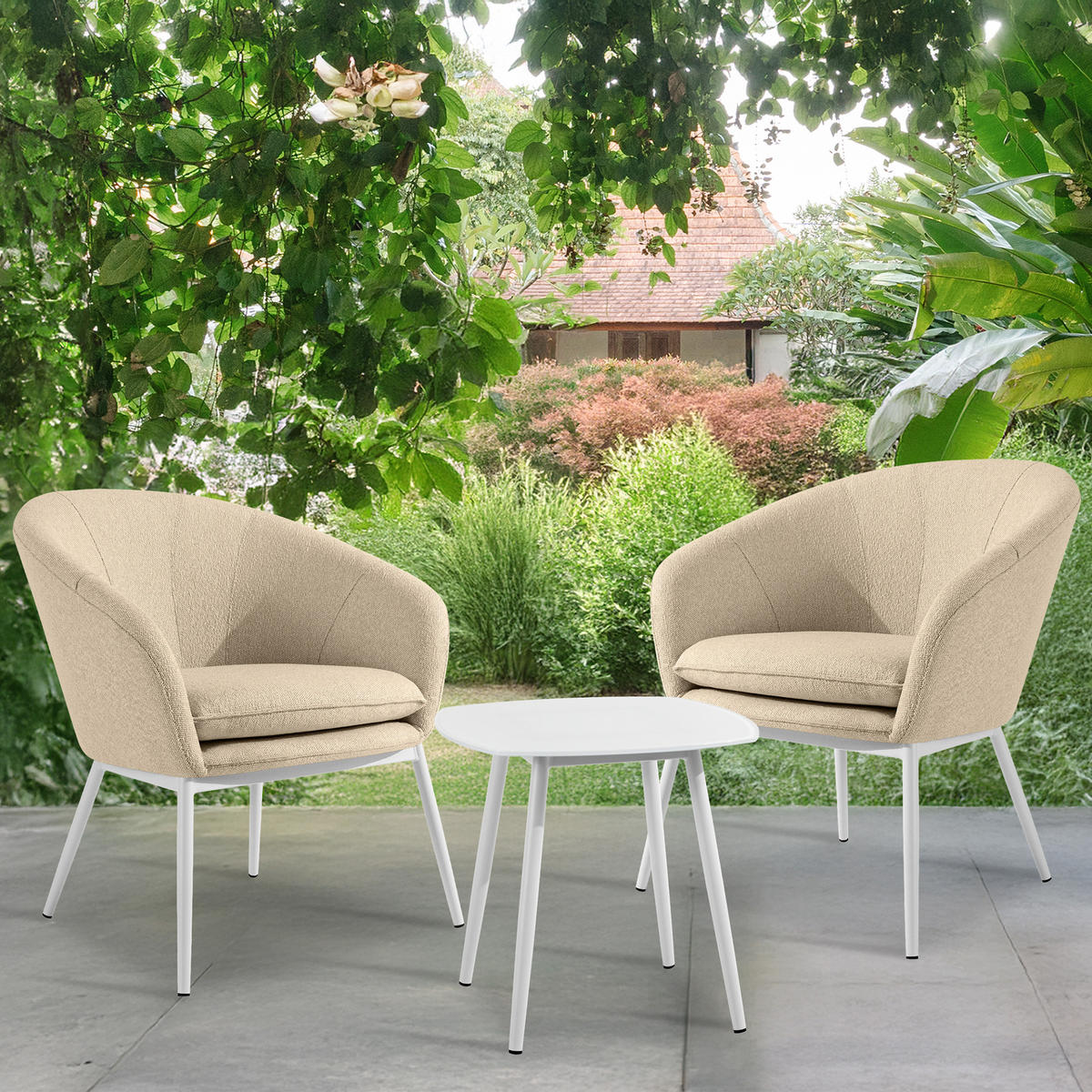 GARTENMÖBELSET SOLIS Gartenlounge-Set, creme/weiß - Creme, Textil/Metall - KONSIMO®