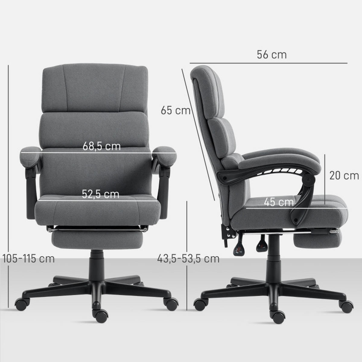 DREHSTUHL 68,5/56/105-115 cm, gepolstert, Samtoptik, drehbar,Dunkelgrau - Dunkelgrau, Metall (56/115/68.5cm) - Redom