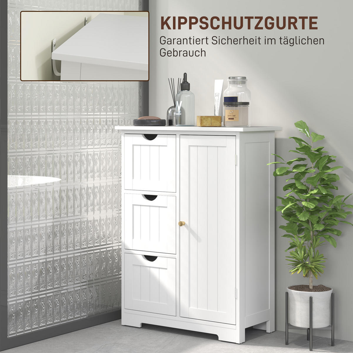 BADEZIMMERSCHRANK Beistellschrank mit 3 Schubladen, 60 x 30 x 80 cm Weiß - Weiß, Holzwerkstoff (60/80/30cm) - HOMCOM