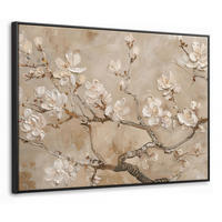 LEINWAND Bilder mit Rahmen - Blumen - Modern - Beige - Weiß - Blüte - 80x60 - Beige, Textil (80/60cm) - MuchoWow