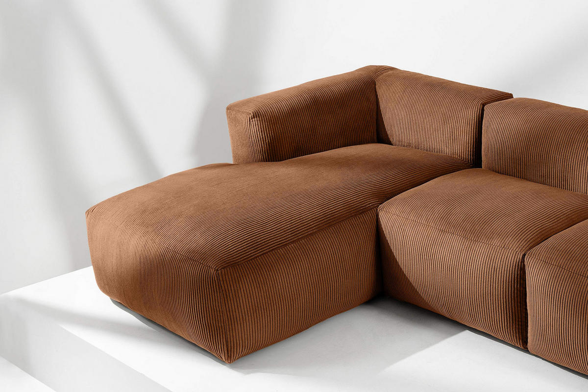 ECKMODULSOFA-LINKS BUFFO mit extrem weicher und bequemer Sitzfläche, Kordstoff, ore - Orange, Textil (297/180cm) - KONSIMO®