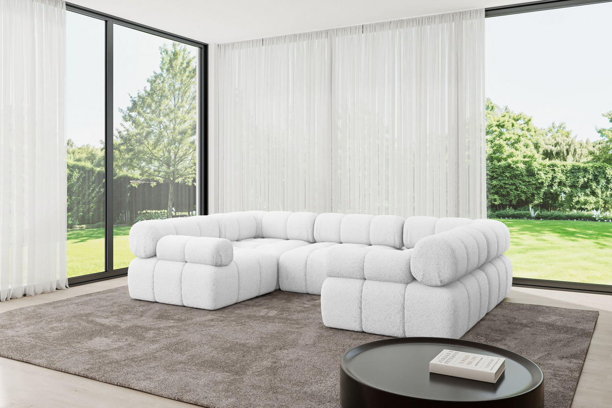 WOHNLANDSCHAFT modulares Sofa Birno-U1 - 285x190x70 cm Weiß Bouclé - Weiß, Holzwerkstoff/Textil (285/70/190cm) - ALTDECOR