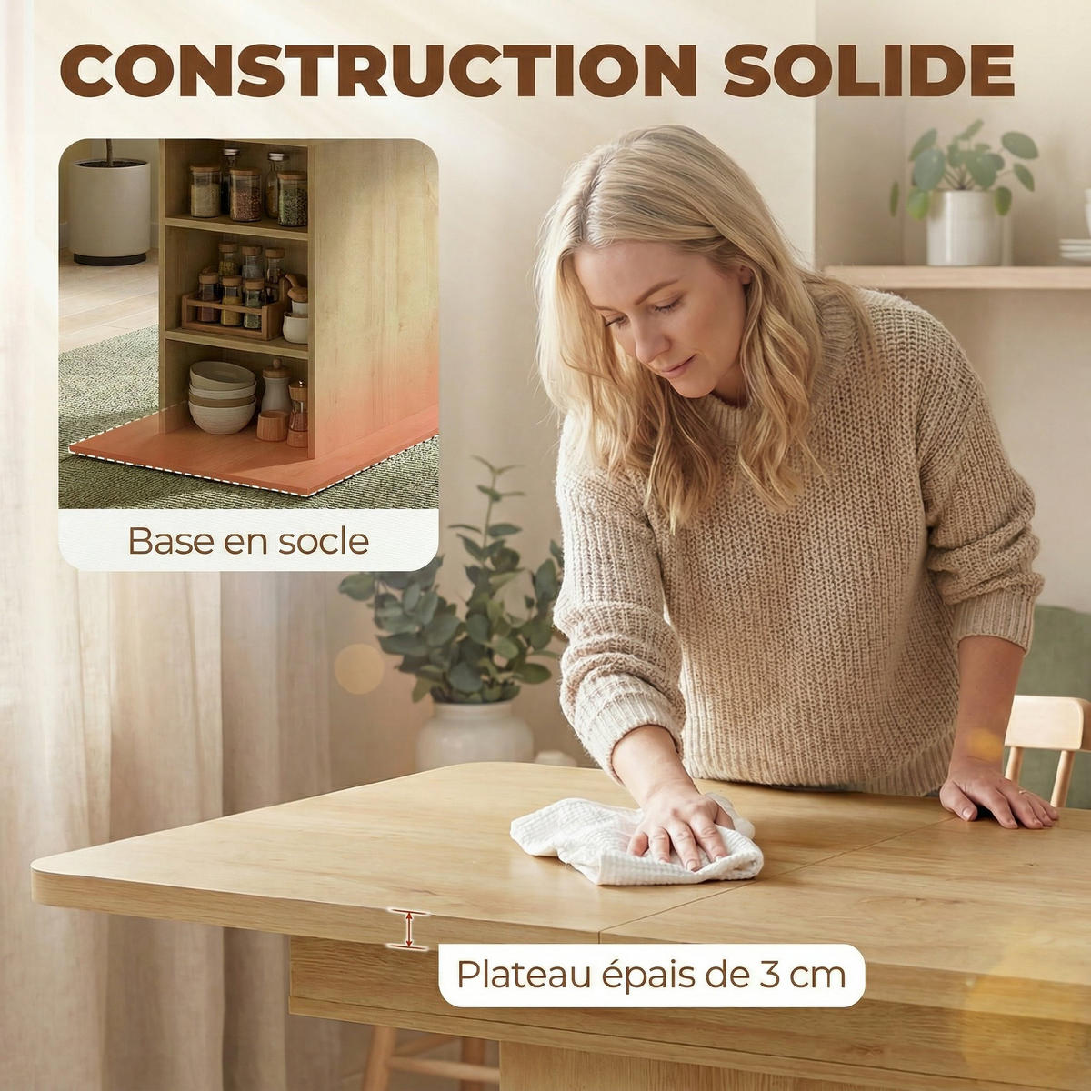 AUSZIEHTISCH Naturholzfarben Säulenfuß mit Ablagefächern 130/70/75 cm - Naturfarben, Holz (70/130/75cm) - PANGIVO
