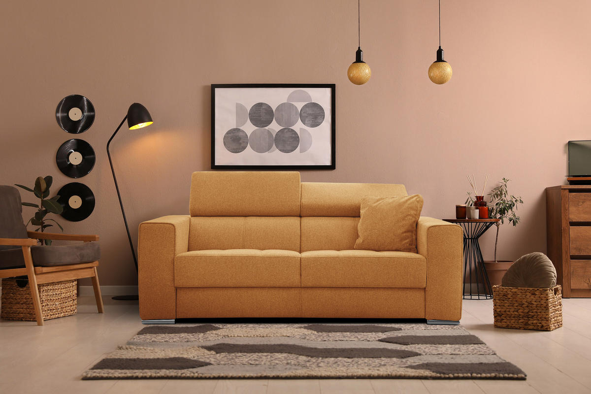 SOFA QUARTZ 3-Sitzer, orange - Orange, Holzwerkstoff/Textil (202/80/102cm) - Courtois Laville