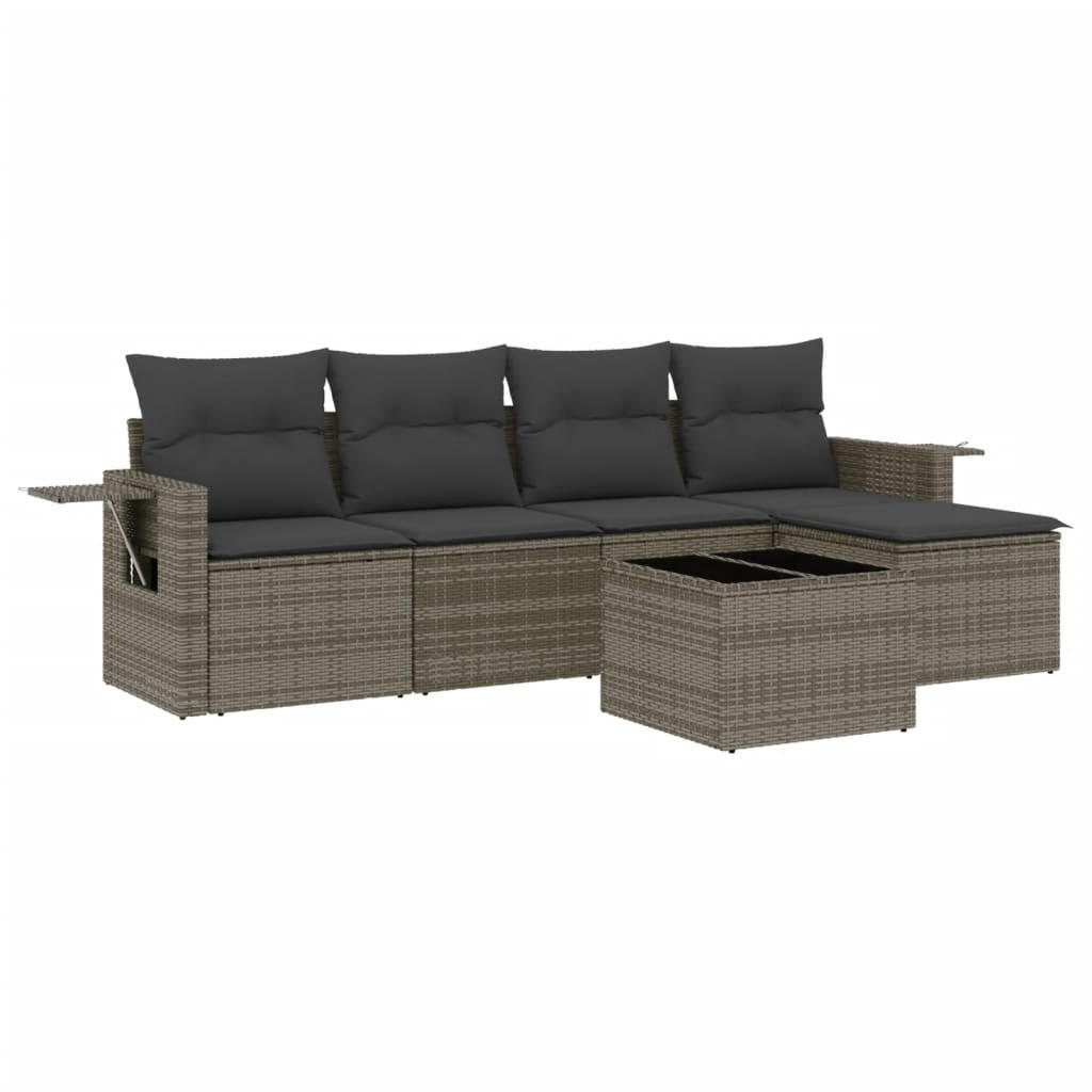 GARTEN-SOFAGARNITUR 6-TLG. Mit Kissen Grau Poly Rattan - Grau, Kunststoff - vidaXL