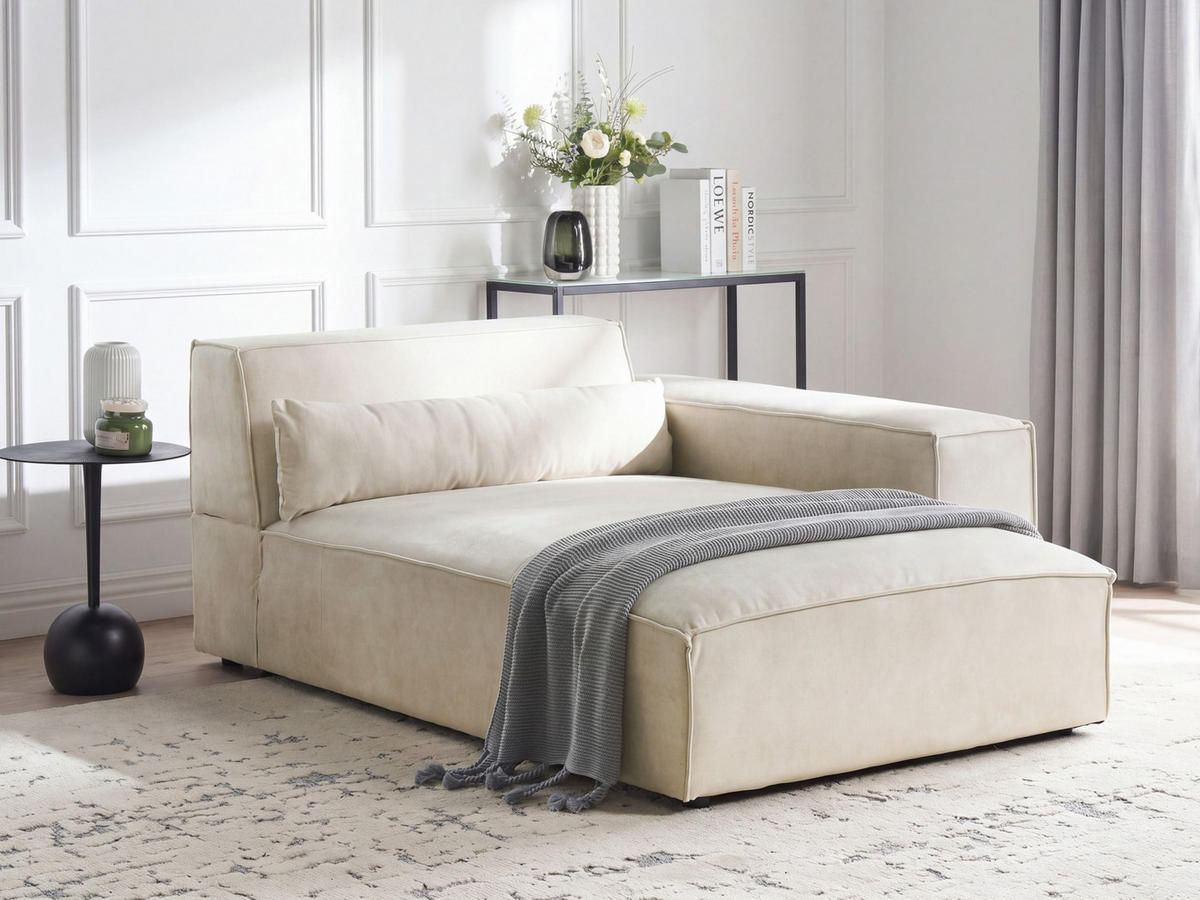 CHAISELONGUE-LINKSSEITIGE Samtstoff Hellbeige Hellnar - Beige, Textil (102/70/176cm) - Beliani