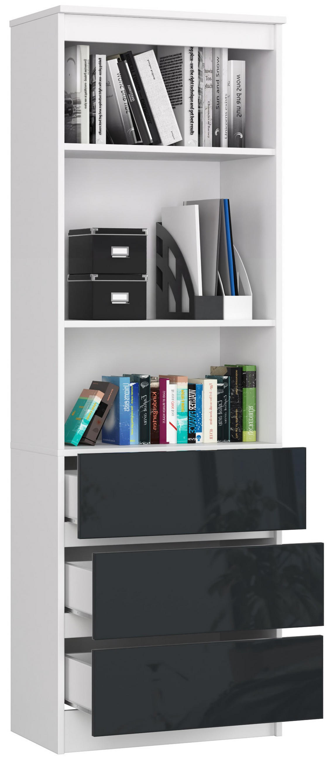 STANDREGAL Weiß, Graphit Glanz 180/60/35 - Weiß, Holzwerkstoff (60/180/35cm) - RAUMHIRSCH FURNITURE