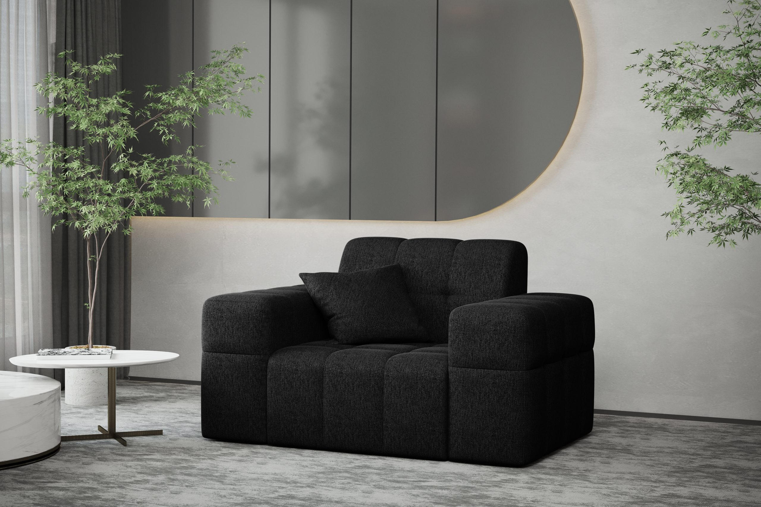 SESSEL Serie NIMES Stoff Verita Schwarz - Schwarz, Holz (120/82/92cm) - Kaiser Möbel