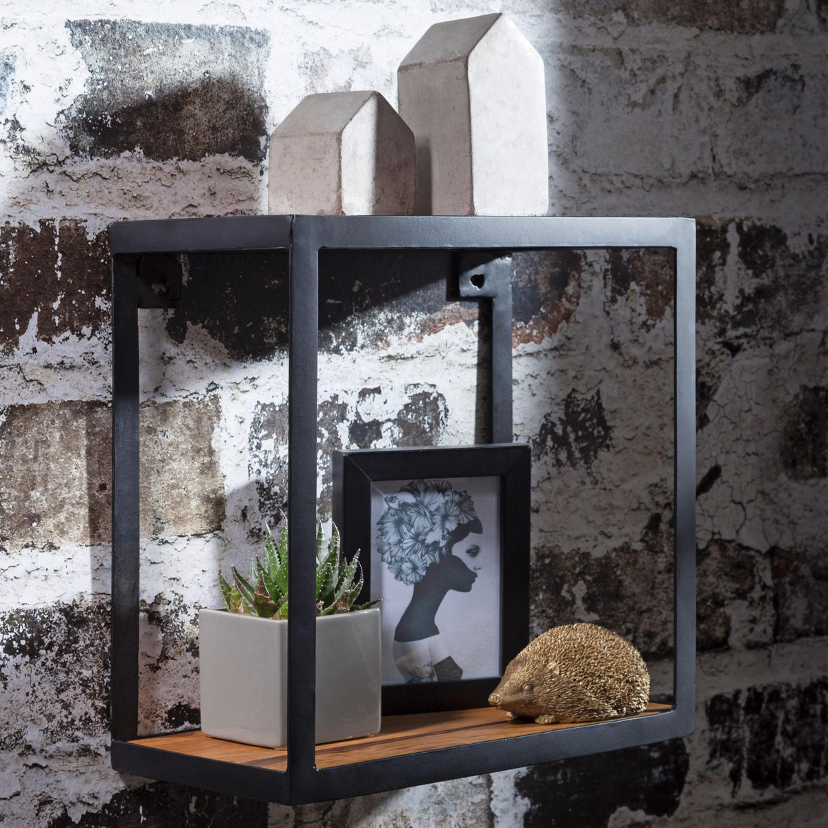 WANDREGAL Holz Metall Modern Stil 35x35x18 cm - Schwarz, Holz/Metall (35/35/18cm) - KADIMA DESIGN