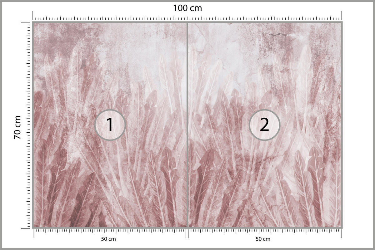 FOTOTAPETE für Wohnzimmer Beton Bananenblätter Retro Rosa Pflanzen 100x70 - Rosa, Papier (100/70cm) - Muralo