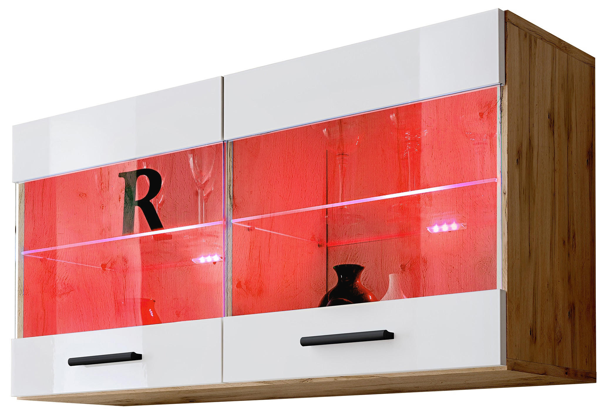 Komodee Hängevitrine Eiche Wotan, Weiß 100x50x27.2 cm