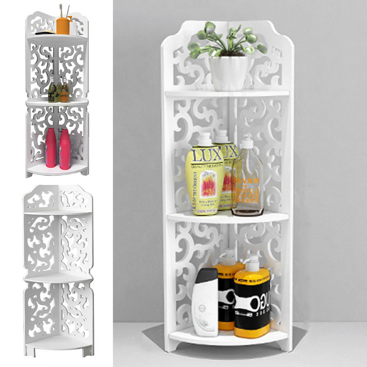 ECKREGAL 3-Stufiges aus MDF-Platten in Weiß mit dekorativen Schnitzmustern Modernes Design Vielseitig einsetzbar 21 x 21 x 80 cm - Weiß, Kunststoff (21/80/21cm) - Livingandhome