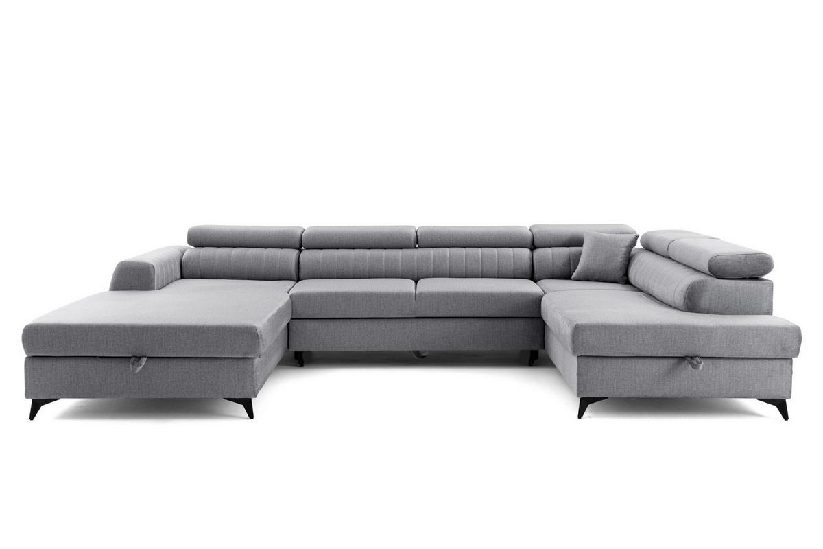 ECKSOFA U-Form PIERO U Rechts mit Schlaffunktion 125x260 Velours Grau - Schwarz/Grau, Holz/Textil (203/90/350cm) - Muffo
